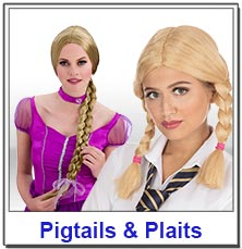 Pigtails and plaited ladies wigs