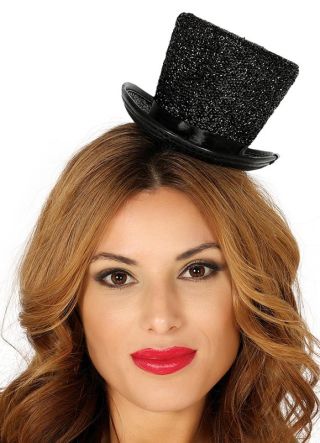 Mini Glitter Top Hat – Black
