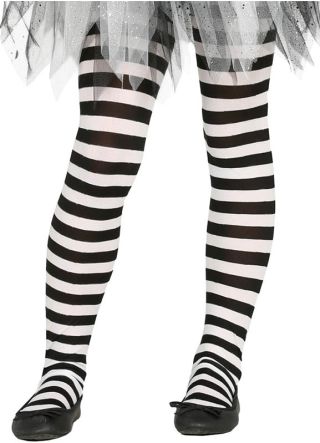 Kids Black and White Striped Tights – Age 4-6