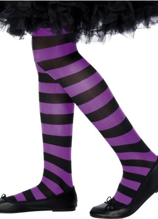 Kids Striped Tights - Purple & Black - Age 6-9