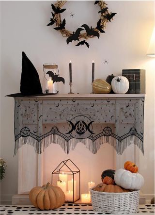 Starry Night Halloween Fireplace Decoration – Mesh Fabric - 155cm x 60cm