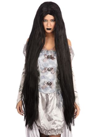 Extra Long Black 40" Straight Centre Parting Wig