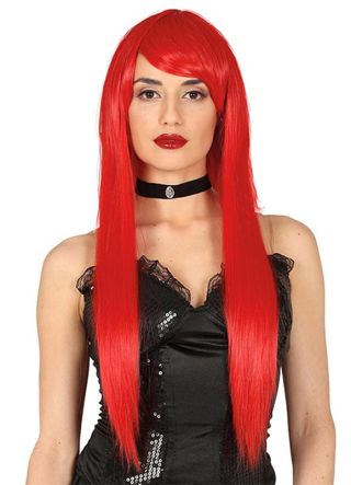 Long Straight Red Wig with Side Fringe 80cm
