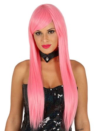 Long Straight Bubblegum Pink Wig with Side Fringe 80cm