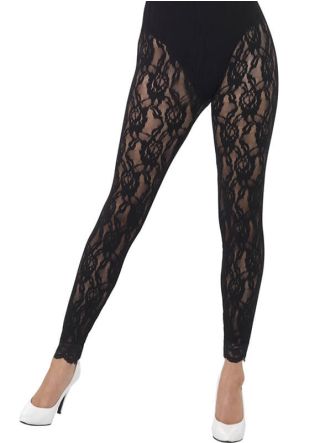 1980's Black Lace Footless Tights - Dress Size 10-16