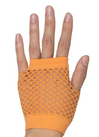 80s Fishnet Gloves Neon Orange - Short