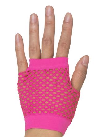 80s Fishnet Gloves Neon Pink- Short