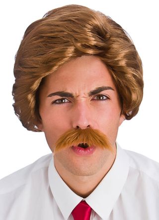 Anchorman - 80s Funny Guy Brown Wig and Tash