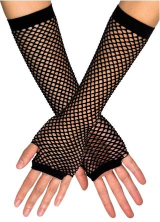 80s Long Black Fishnet Gloves