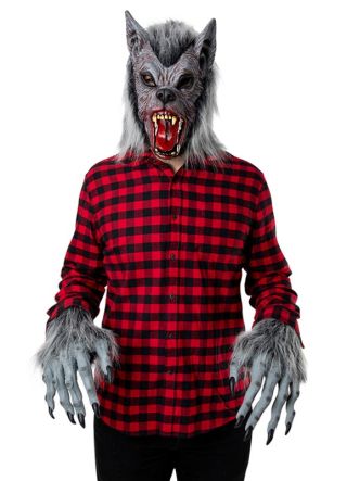 Werewolf Mask & Glove Set – Grey