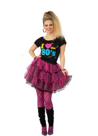 I Love the 80s Costume - Pink & Black Tutu 