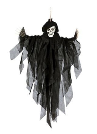 Hanging Skeleton Reaper with Flashing Eyes, Movement and Sound 90cm