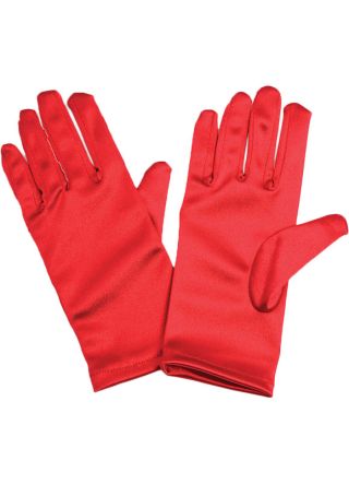 Kids Red Satin Gloves