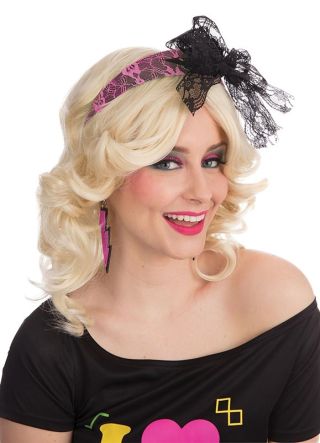 80s Neon Pink Headband With Bow