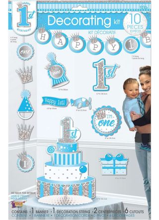 Happy 1st Birthday Decorating Kit – Baby Boy - 10 piece Set