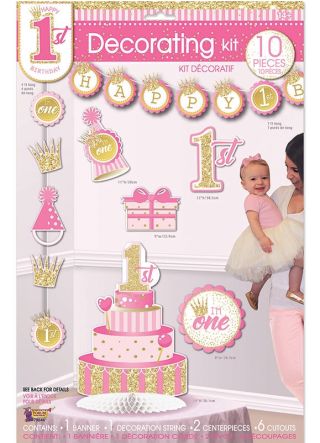 Happy 1st Birthday Decorating Kit – Baby Girl - 10 piece Set
