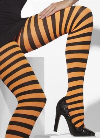 Black & Orange Striped Tights - Dress Size 6-18