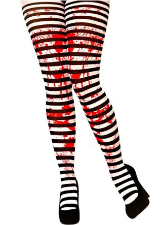 Blood Stained Black & White Striped Tights - Dress Size 6-14