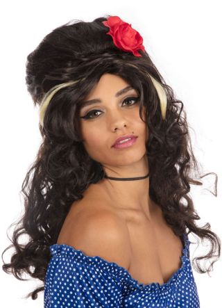 Black Beehive with Flower Wig - Amy Winehouse