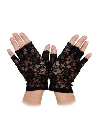 Black Lace Fingerless Short Gloves