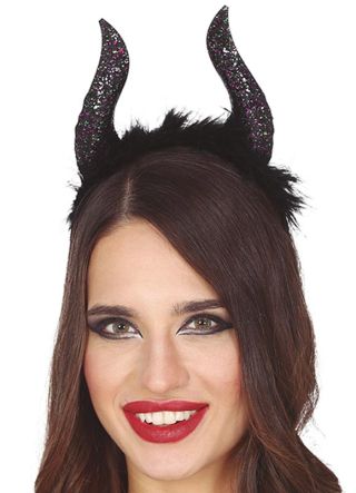 Black Glitter Devil Horns on Headband