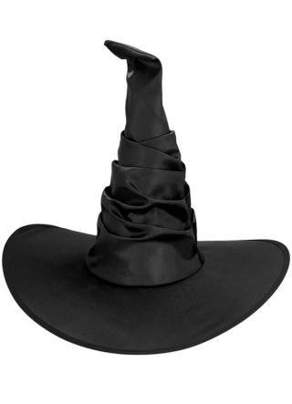 Ruched Black Satin Witch Hat 
