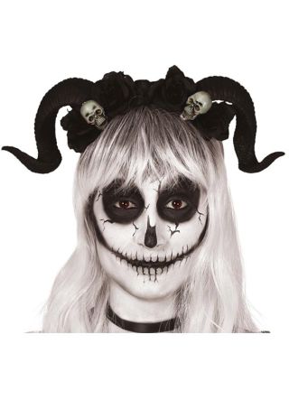 Skull & Flower Horns on Headband