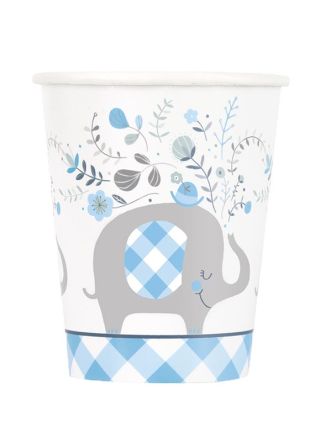 Blue Floral Elephant Paper Cups 25cl – 8pk