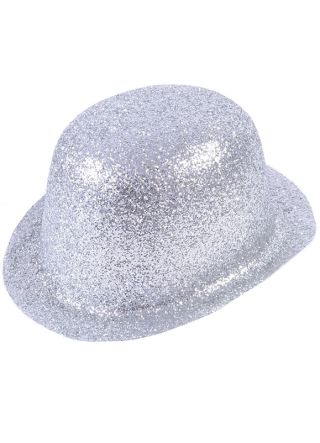 Silver Glitter Plastic Bowler Hat