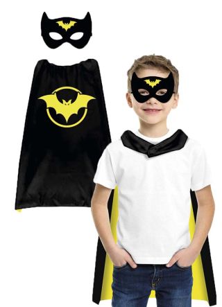 Children’s Superhero Bat Cape and Mask Set - Black