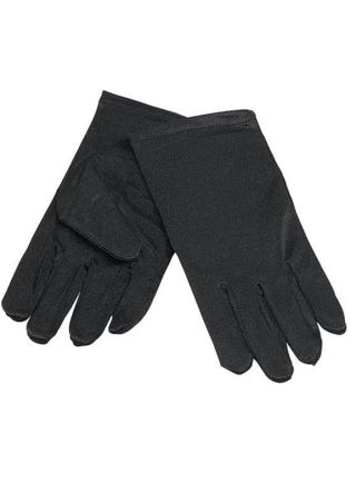 Kids Short Black Thick Satin Gloves