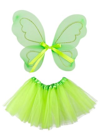 Childs Green Fairy Wings and Tutu Kit – Age 4-12 - Waist 18”-28”