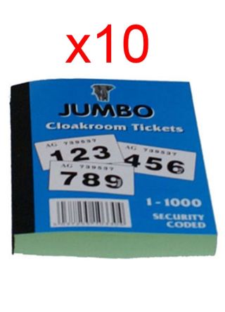 Cloakroom Tickets: 1-1000 - 10 pack