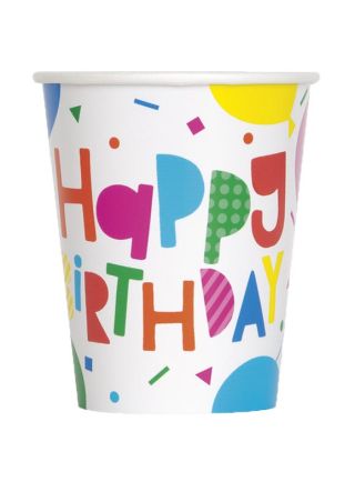 Colourful Balloon Paper Cups 25cl – 8pk
