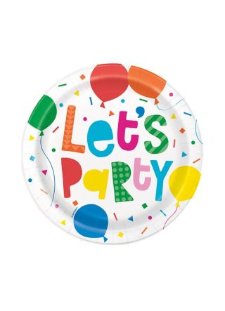 Colourful Balloon Paper ‘Let’s Party’ Plates 17.5cm – 8pk