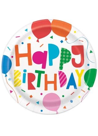 Colourful Balloon Paper ‘Happy Birthday’ Plates 22cm – 8pk