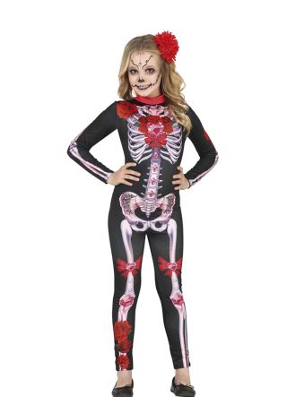 Glamorous Day of the Dead Skeleton Jumpsuit - Girls Costume