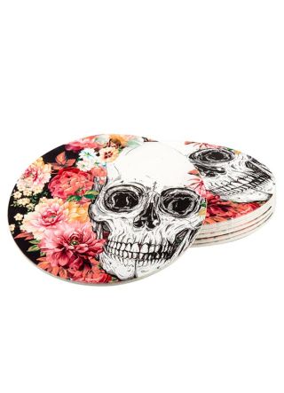 Day of the Dead Floral Skull Coasters 10cm – 6pk