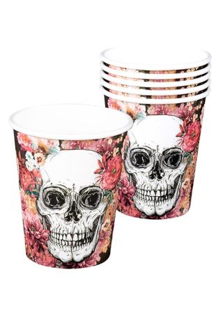 Day of the Dead Floral Skull Paper Cups 25cl – 6pk