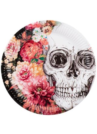 Day of the Dead Floral Skull Paper Plates 22cm – 10pk
