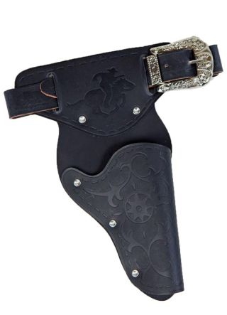 Deluxe Black Faux Leather Cowboy Gun Holster - 34" - 44" Waist