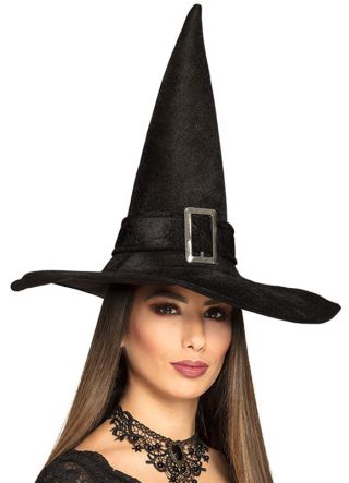 Deluxe Black Velvet Witch Hat with Silver Buckle