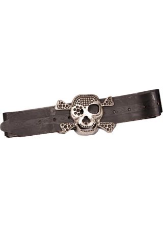 Deluxe Faux Leather Skull and Crossbones Belt - 36"-44" Waist