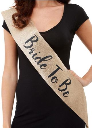 Deluxe Glitter Bride To Be Sash - Gold Glitter with Black Writing