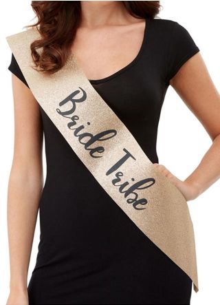 Deluxe Glitter Bride Tribe Sash - Gold Glitter with Black Writing