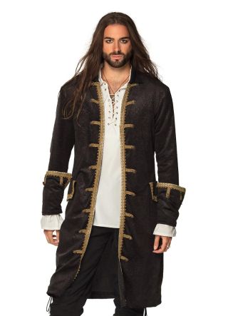 Deluxe Black Pirate Coat with Gold Trim