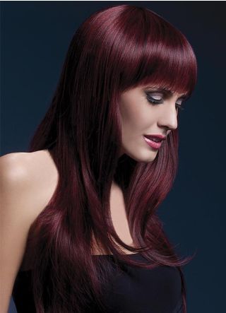 Deluxe Long Fringed Wig – Deep Red - Styleable