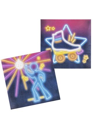 70's Disco Fever Neon Lights Paper Napkins 16cm - 12pk