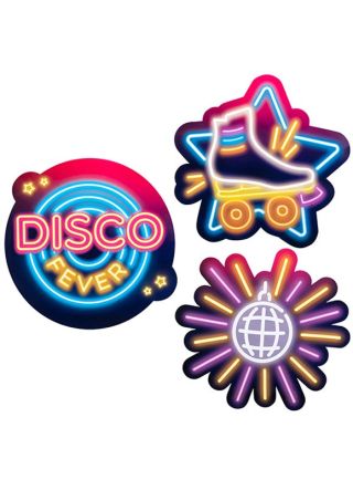 70's Disco Fever Neon Lights Asstd Cut-Outs – Double-sided – 3pk