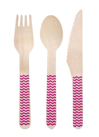 Disposable Wooden Cutlery Pink Stripe – 18pk